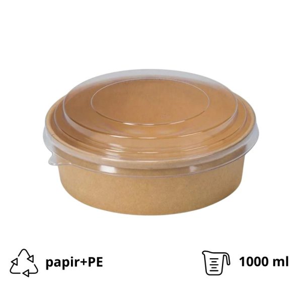 Papirnata posuda 1000 ml d=187 mm h=50 mm kraft s poklopcem 50 kom