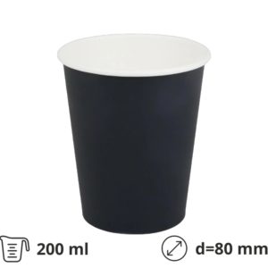 Čaša papirnata 200 (250) ml d=80 mm 1-slojna crna SUP, 50 kom