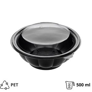 Posuda PET s pokrovom 500 ml d=189 mm crna, 50 kom (komplet)