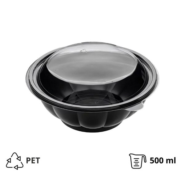Posuda PET s pokrovom 500 ml d=189 mm crna, 50 kom (komplet)