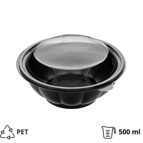Posuda PET s pokrovom 500 ml d=189 mm crna, 50 kom (komplet)