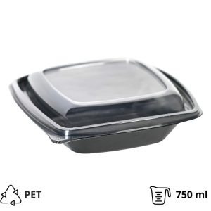 Posuda PET za poklopcem 750 ml 185x185x45 črna, 50 kom (komplet)