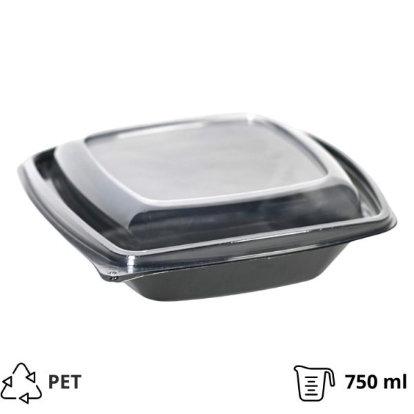Posuda PET za poklopcem 750 ml 185x185x45 črna, 50 kom (komplet)