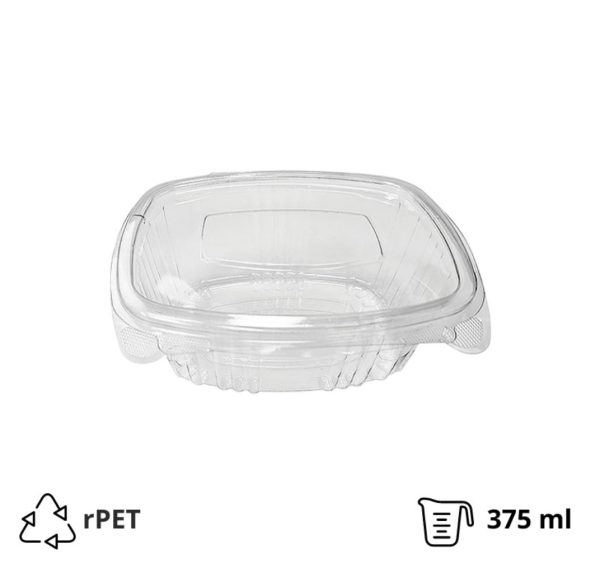 Posuda s ravnim poklopcem rPET 375 ml prozirna [100 kom/pak]