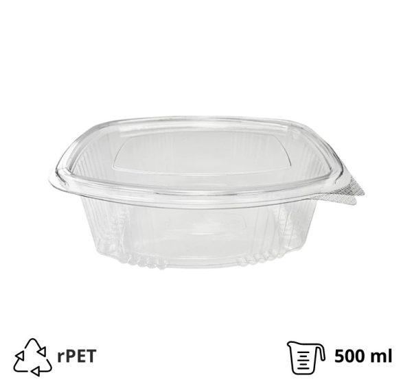 Posuda s ravnim poklopcem rPET 500 ml prozirna [100 kom/pak]
