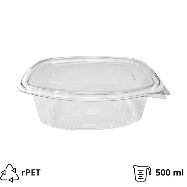 Posuda s ravnim poklopcem rPET 500 ml prozirna [100 kom/pak]