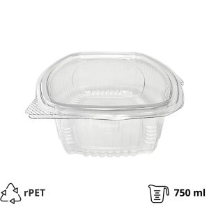 Posuda s ravnim poklopcem rPET 750 ml prozirna [100 kom/pak]