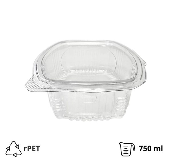 Posuda s ravnim poklopcem rPET 750 ml prozirna [100 kom/pak]