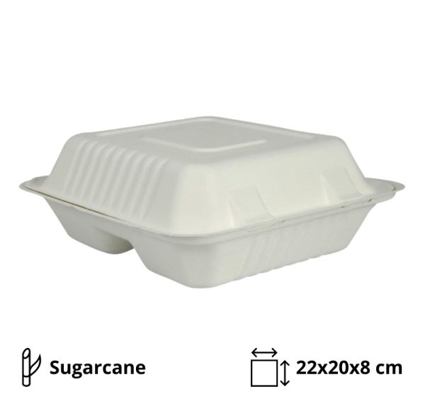 Embalaža BIO 22х20х8 cm 3-delna,  50kos/pak  sladkorni trs [200 kom/pak]