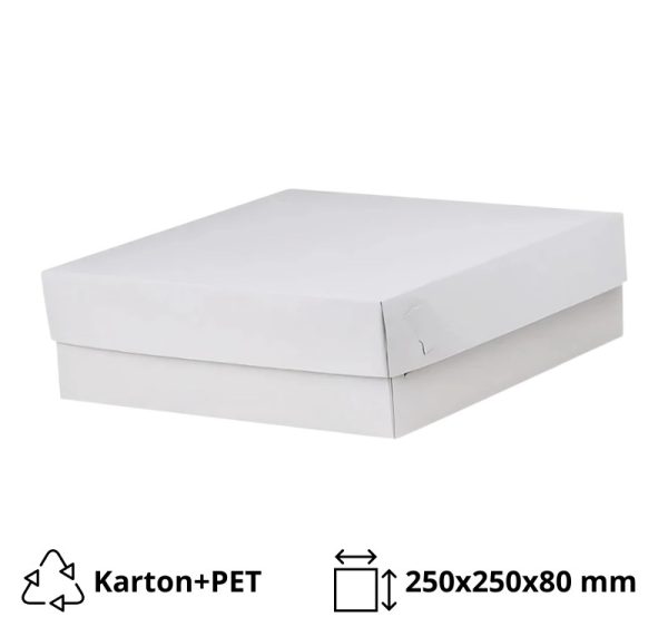 Kutija s poklopcem za desert 25x25x8 cm WHITE (unutarnja metalizirana PET) [14 kom/pak]