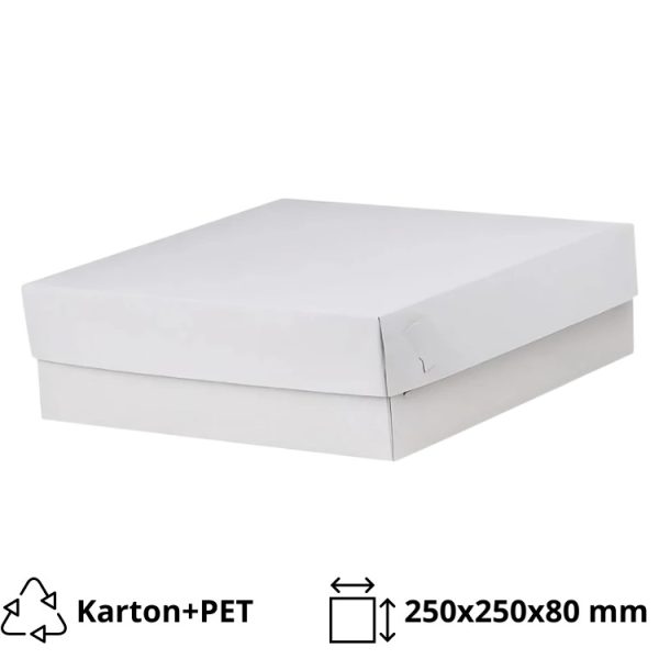 Kutija s poklopcem za desert 25x25x8 cm WHITE (unutarnja metalizirana PET) [14 kom/pak]
