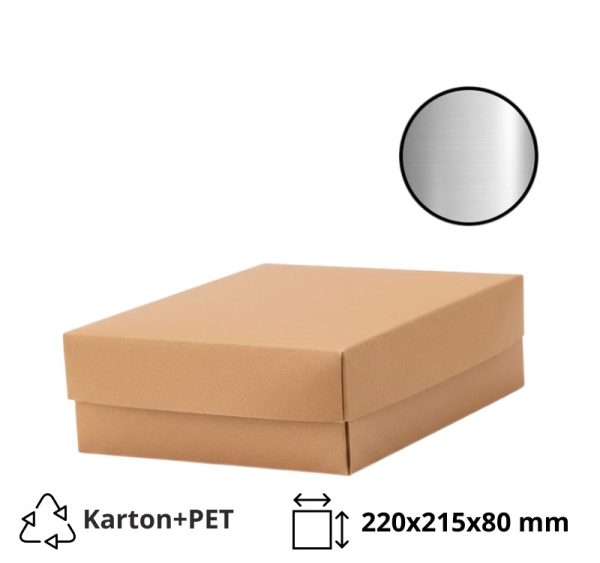 Kutija s poklopcem za desert 22×21,5×8 cm KRAFT (unutarnja metalizirana PET) [18 kom/pak]