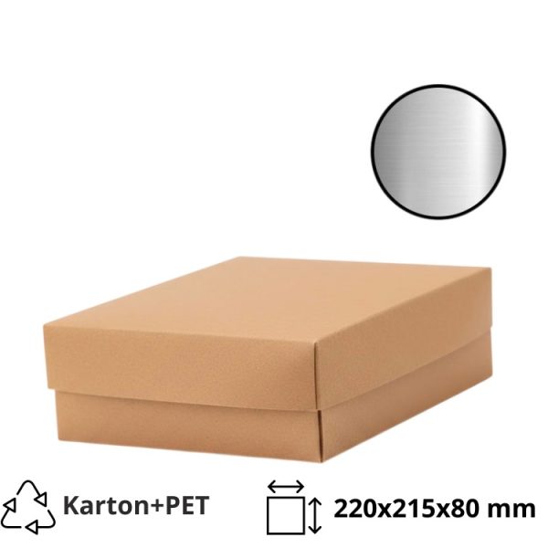 Kutija s poklopcem za desert 22×21,5×8 cm KRAFT (unutarnja metalizirana PET) [18 kom/pak]