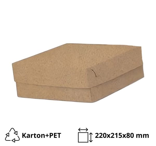 Kutija s poklopcem za desert 22×21,5×8 cm KRAFT (unutarnja metalizirana PET) [18 kom/pak]