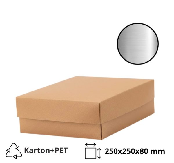 Kutija s poklopcem za desert 25x25x8 cm KRAFT (unutarnja metalizirana Pet) [14 kom/pak]