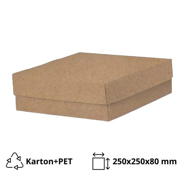Kutija s poklopcem za desert 25x25x8 cm KRAFT (unutarnja metalizirana Pet) [14 kom/pak]