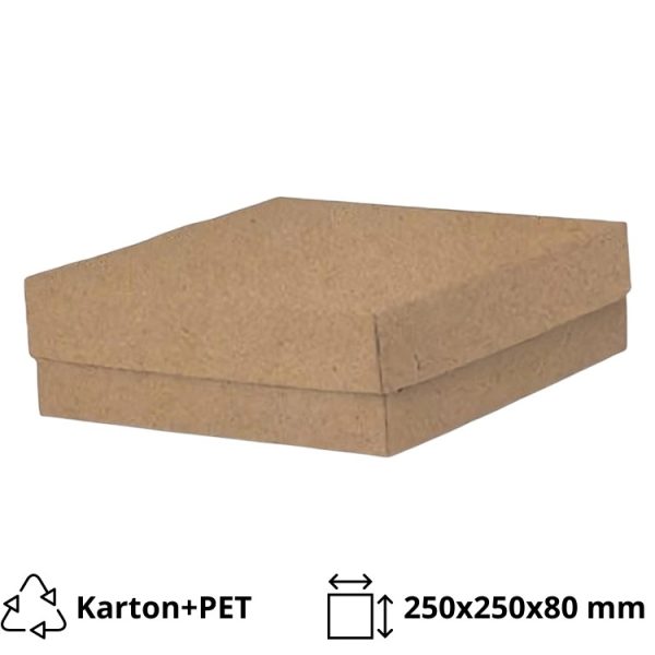 Kutija s poklopcem za desert 25x25x8 cm KRAFT (unutarnja metalizirana Pet) [14 kom/pak]