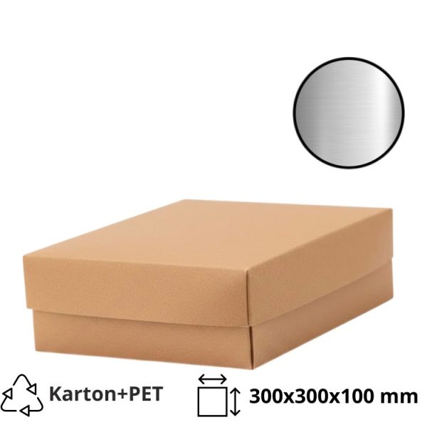 Kutija s poklopcem za desert 30x30x10 cm KRAFT (unutarnja metalizirana Pet) [7 kom/pak]