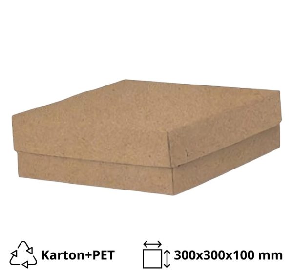 Kutija s poklopcem za desert 30x30x10 cm KRAFT (unutarnja metalizirana Pet) [7 kom/pak]