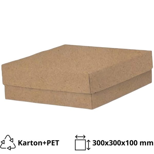 Kutija s poklopcem za desert 30x30x10 cm KRAFT (unutarnja metalizirana Pet) [7 kom/pak]