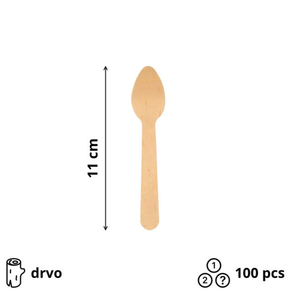 Drvena žlica mini 110 mm 100 kom
