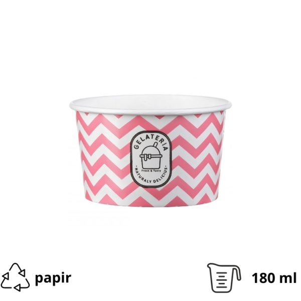 Papirnata skodelica 180 ml (6oz) d=88 mm, h=54 mm ZIG ZAG magenta 50 kom