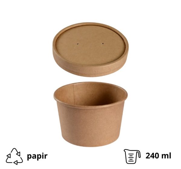 Papirnata posuda za juhu za poklopcem 240 ml d=97 mm h=60 mm kraft, 50 kom (komplet)
