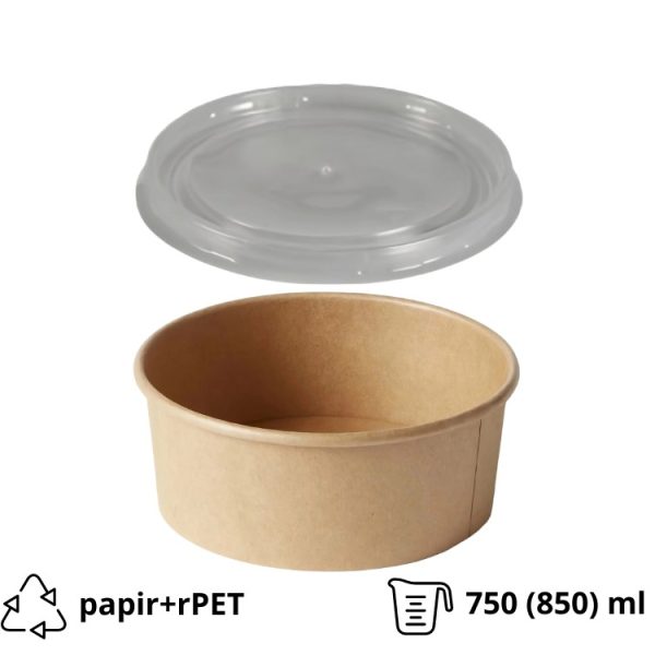 Papirnata posuda za poklopcem 750 (850) ml d=145 mm h=70 mm, kraft, 50 kom (komplet)