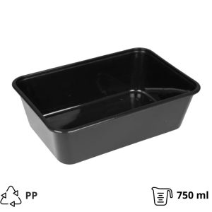 Posuda PP 750 ml 170х115х55 mm crna za poklopcem, 50 kom (komplet)