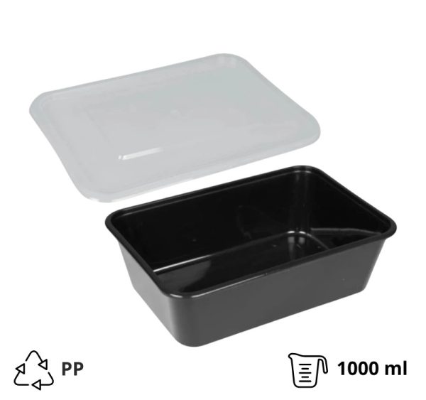 Posuda PP za poklopcem 1000 ml 170х115х75 mm crna, 50 kom (komplet)