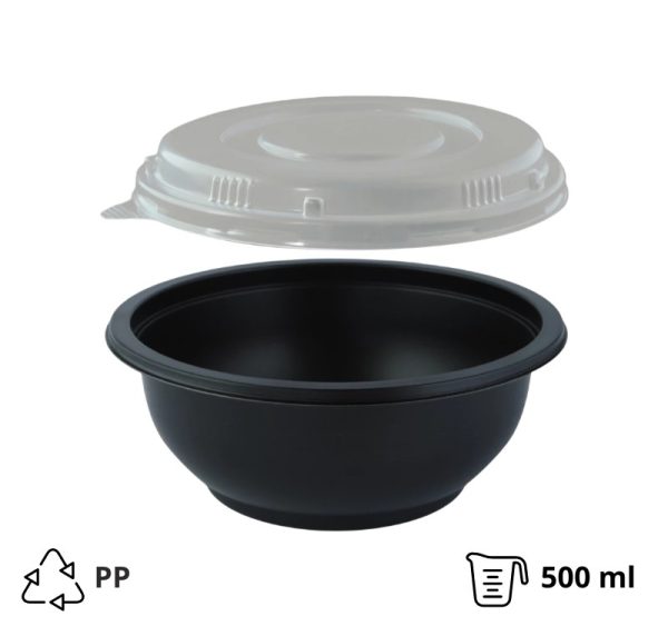 Posuda za juhu za poklopcem PP 500 ml d=145 mm h=60 mm, crna. 50 kom (komplet)
