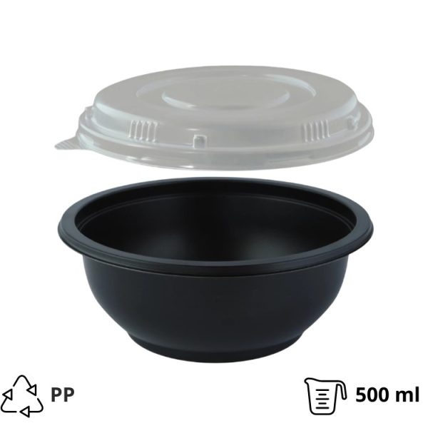 Posuda za juhu za poklopcem PP 500 ml d=145 mm h=60 mm, crna. 50 kom (komplet)