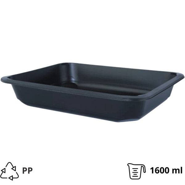 Posuda PP 1600 ml 227х178х40 mm crna, bez poklopca [50 kom/pak]