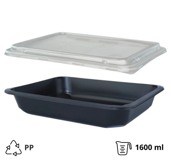 Posuda PP za poklopcem 227х178х40 mm, crna, 50 kom (komplet)