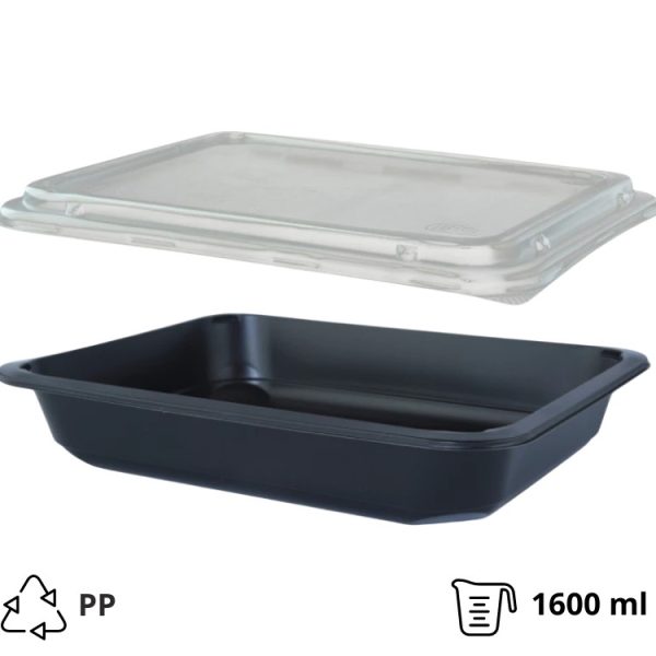 Posuda PP za poklopcem 227х178х40 mm, crna, 50 kom (komplet)