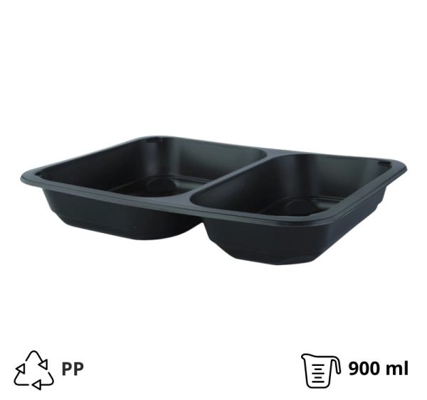 Posuda PP 227х178х40 mm 2 odjeljka crna [50 kom/pak]