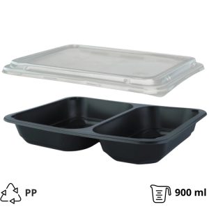 Posuda za poklopcem PP 227х178х40 mm 2 odjeljka, crna, 50 kom (komplet)