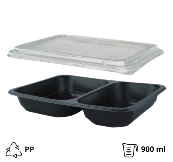 Posuda za poklopcem PP 227х178х40 mm 2 odjeljka, crna, 50 kom (komplet)