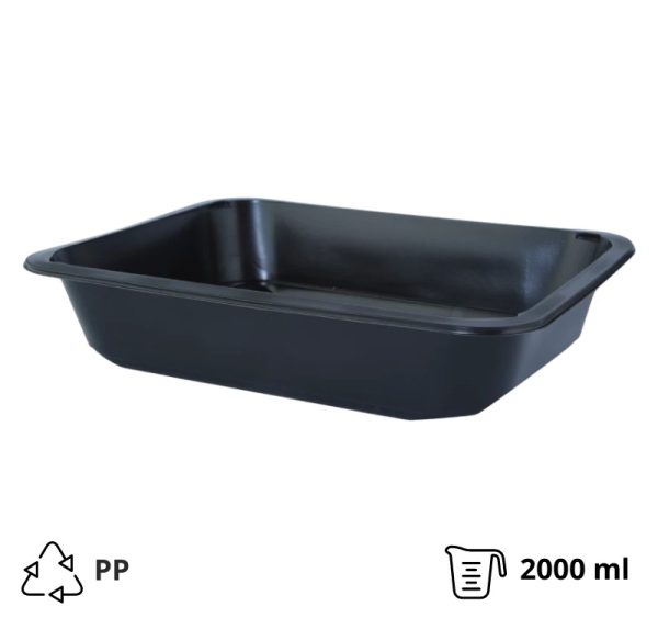 Posuda PP 2000 ml 227х178х50 mm crna, bez poklopca [50 kom/pak]