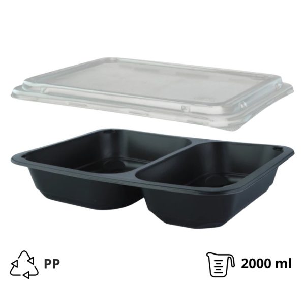 Posuda PP za poklopcem 227х178х50 mm 2 odjeljka, crna, 50 kom (komplet)