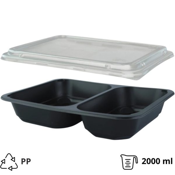 Posuda PP za poklopcem 227х178х50 mm 2 odjeljka, crna, 50 kom (komplet)