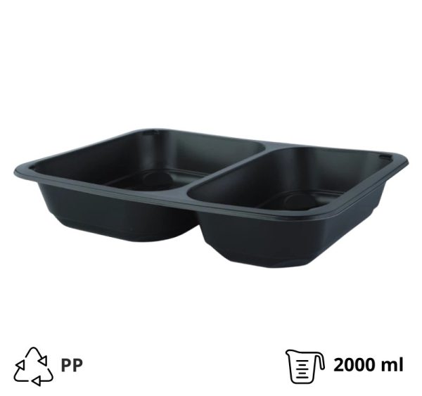 Posuda PP 2000 ml 227х178х50 mm 2 odjeljka crna, bez poklopca [50 kom/pak]