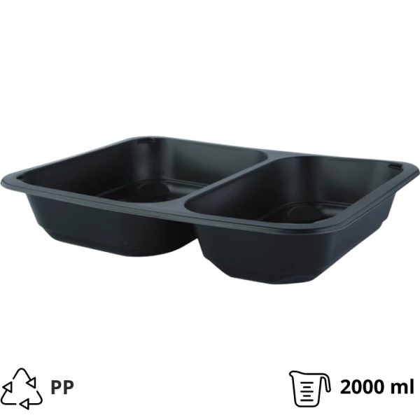 Posuda PP 2000 ml 227х178х50 mm 2 odjeljka crna, bez poklopca [50 kom/pak]