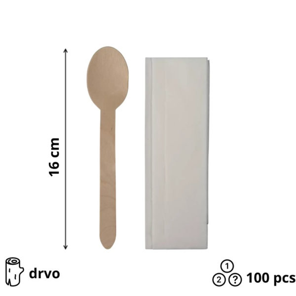 Komplet 2 drveni (žlica, servieta) [100 kom/pak]
