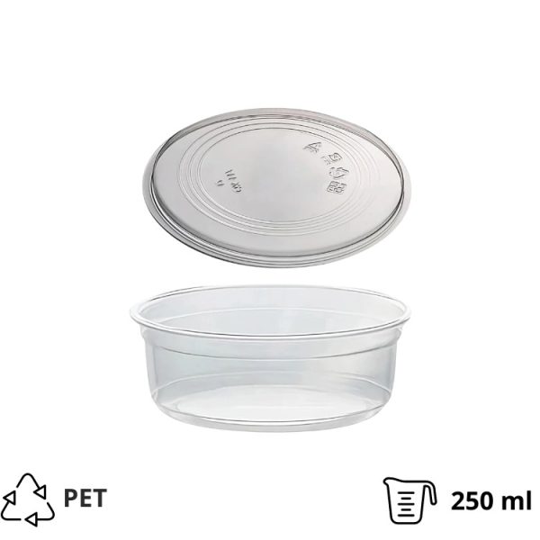 Posuda PET za poklopcem 250ml DELI d=117mm, h=45mm prozorna, 50 kom (komplet)