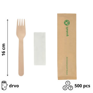 Komplet 2 drveni (vilica, servieta) 16cm 500 kom/pak