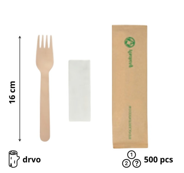 Komplet 2 drveni (vilica, servieta) 16cm 500 kom/pak
