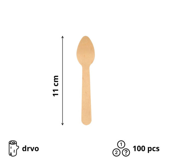 Mini ŽLICA 11 cm lesena 100 kom