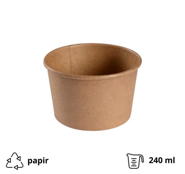 Posuda papirnata za juhu 240 ml d=90 mm h=60 mm kraft bez poklopca 25 kom