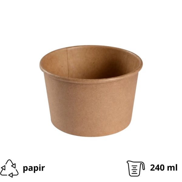Posuda papirnata za juhu 240 ml d=90 mm h=60 mm kraft bez poklopca 25 kom